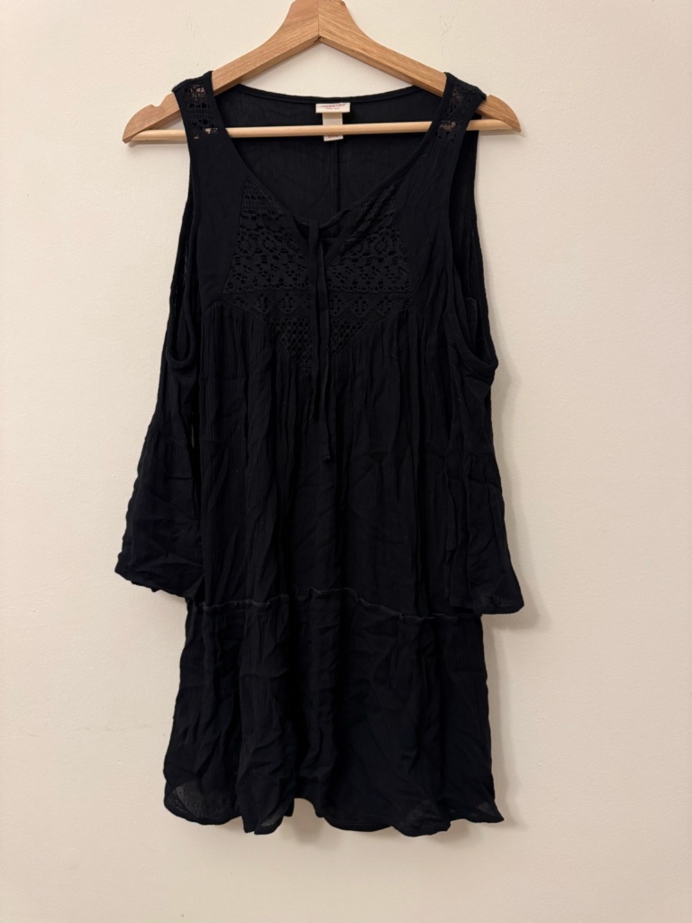 Mossimo Supply Co Black Cold Shoulder Embroidered Midi Dress XS Boho Long Sleeve